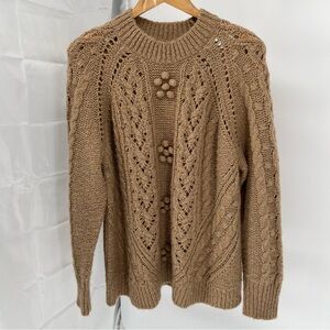 J.Crew Women’s Cable Knit Pointelle Sweater Size XXL Alpaca Wool Blend Crewneck
